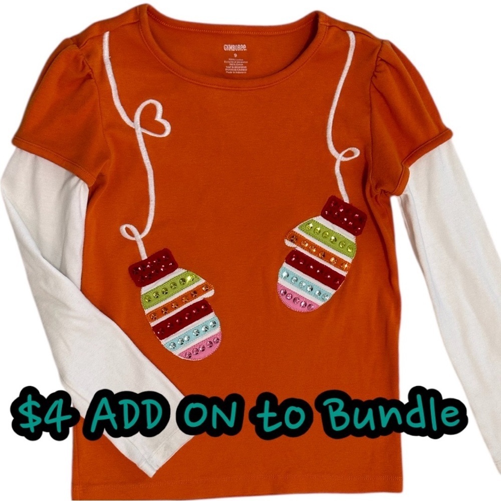 Gymboree Girls Winter Mitten Graphic Cotton Long Sleeve Shirt Jewel Accents sz 9